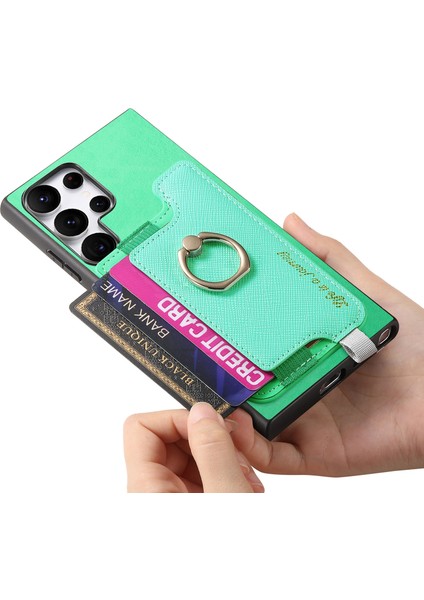 Samsung Galaxy S25 Ultra Kılıf 2'si 1 Arada Manyetik Çıkarılabilir Kart Tutucu Deri Arka Kapak-Yeşil (Yurt Dışından)