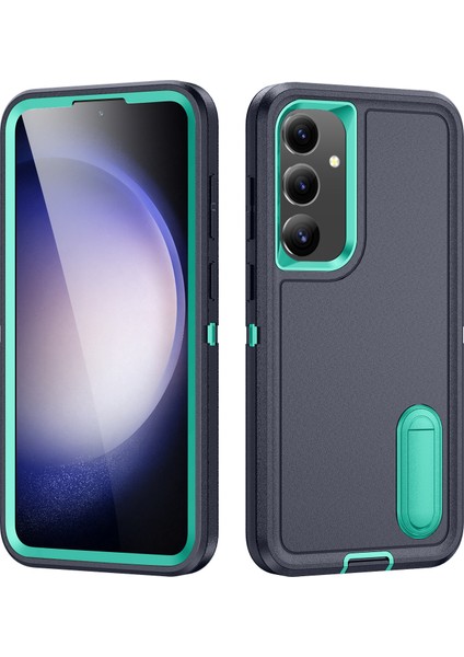 Samsung Galaxy S25+/S24+ Kılıf Kickstand Telefon Kılıfı Pc+Silikon+Eva 3'ü 1 Arada Tasarım-Koyu Mavi+Açık Mavi (Yurt Dışından)