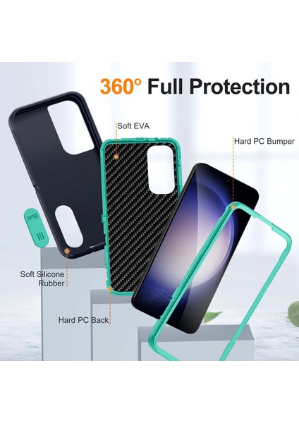 Samsung Galaxy S25+/S24+ Kılıf Kickstand Telefon Kılıfı Pc+Silikon+Eva 3'ü 1 Arada Tasarım-Koyu Mavi+Açık Mavi (Yurt Dışından) fiyatları
