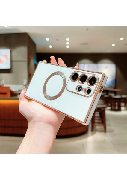 Samsung Galaxy S24 Ultra Kılıf Magsafe Elektro Kaplama Tpu Telefon Kapağı ile Uyumlu-Fildişi Beyazı (Yurt Dışından) indirimleri