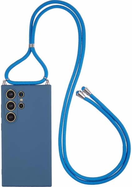 Samsung Galaxy S24 Ultra Crossbody Kılıf Için Esnek Tpu Fiber Astar Anti-Şok Telefon Kapağı-Safir (Yurt Dışından)
