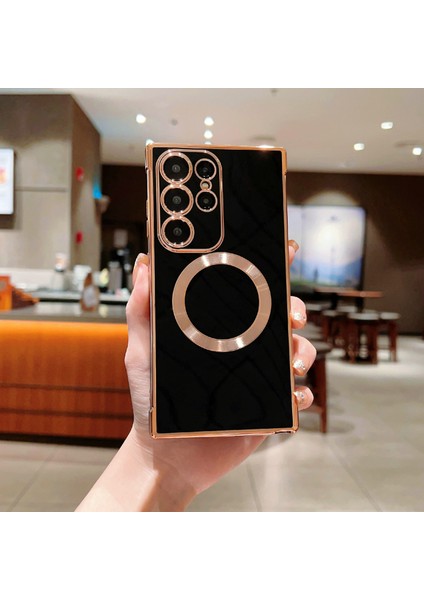 Samsung Galaxy S24 Ultra Kılıf Magsafe Elektro Kaplama Tpu Telefon Kapağı ile Uyumlu-Siyah (Yurt Dışından)