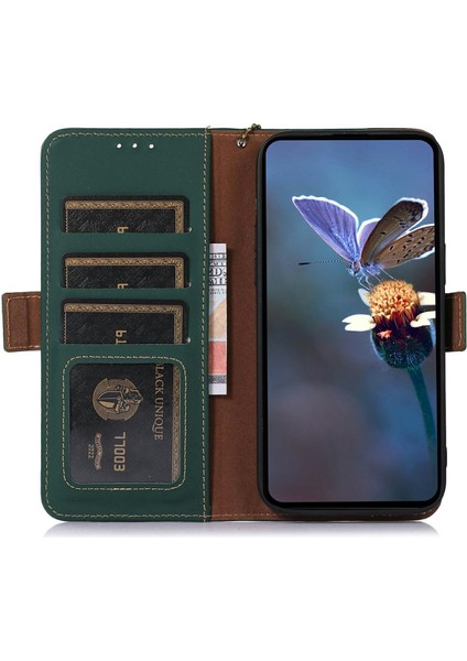 Samsung Galaxy A56 5g Cüzdan Kılıf Anti-Drop Hakiki Inek Deri Telefon Kapağı Rfıd Engelleme-Yeşil (Yurt Dışından)