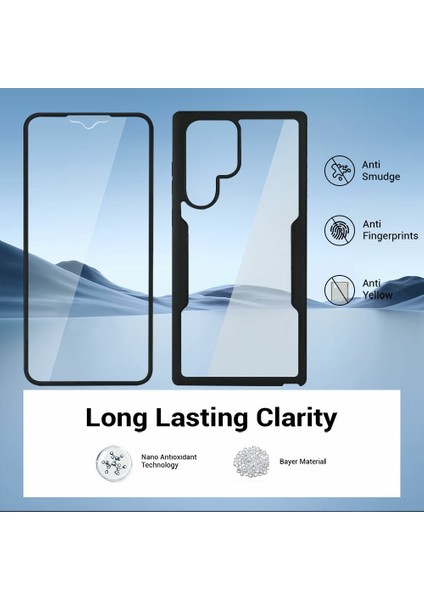 Samsung Galaxy S25 Ultra Kılıf Akrilik+Tpu Pet Ekran Filmli Şeffaf Telefon Kılıfı-Mavi (Yurt Dışından)
