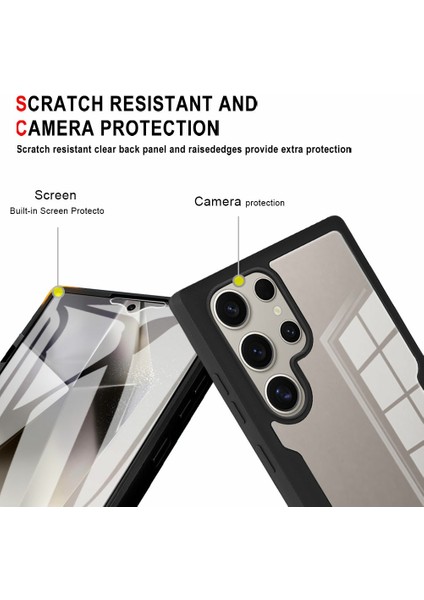 Samsung Galaxy S25 Ultra Kılıf Akrilik+Tpu Pet Ekran Filmli Şeffaf Telefon Kılıfı-Mavi (Yurt Dışından)
