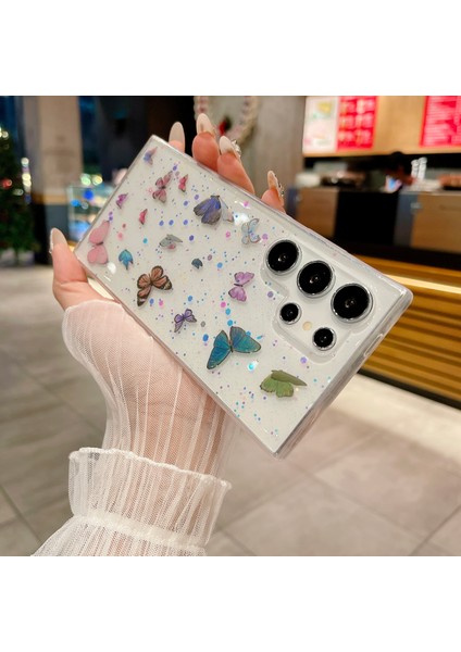 Samsung Galaxy S25 Ultra Kılıf Anti Drop Tpu Telefon Arka Kapak Epoksi Simli -Mavi (Yurt Dışından)
