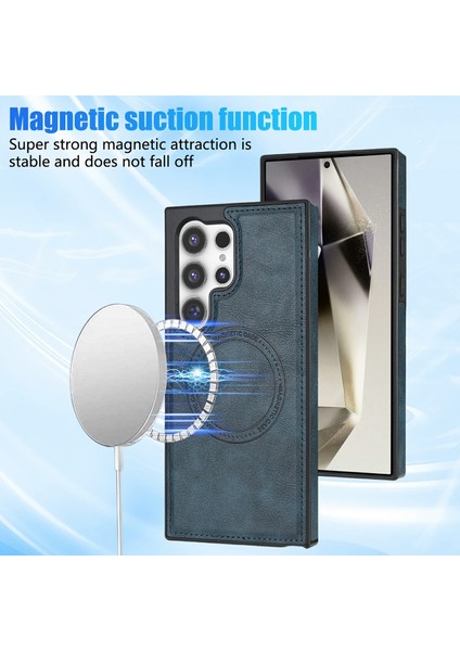 Samsung Galaxy S24 Ultra Kılıf Magsafe Pc+Tpu+Deri Arka Kapak-Mavi ile Uyumlu (Yurt Dışından) fırsatları