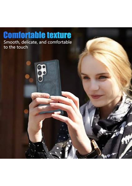 Samsung Galaxy S24 Ultra Kılıf Magsafe Pc+Tpu+Deri Arka Kapak-Mavi ile Uyumlu (Yurt Dışından) indirimleri