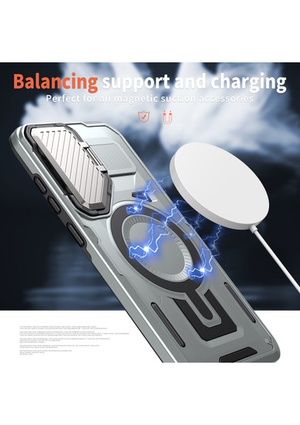 Samsung Galaxy S25+/S24+ Kılıf Için Magsafe Lens Kapağı ile Uyumlu Kickstand Pc+Tpu Arka Kapak-Gümüş (Yurt Dışından) fiyatları