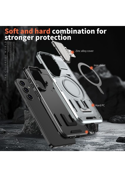 Samsung Galaxy S25+/S24+ Kılıf Için Magsafe Lens Kapağı ile Uyumlu Kickstand Pc+Tpu Arka Kapak-Gümüş (Yurt Dışından) fırsatları