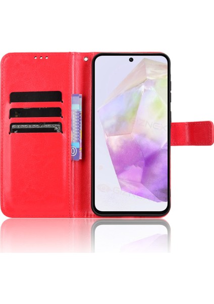 Samsung Galaxy A56 5g Kılıf Crazy Horse Dokulu Pu Deri Telefon Cüzdan Kapağı-Kırmızı (Yurt Dışından) fiyatları