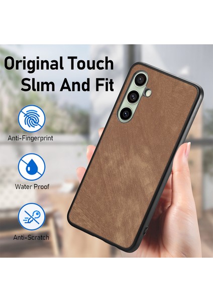 Samsung Galaxy S24 Kılıf Darbeye Dayanıklı Ince Retro Deri Telefon Arka Kapak-Kahverengi (Yurt Dışından)