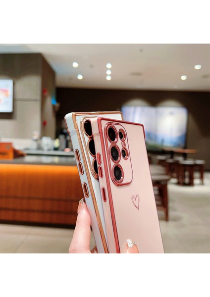 Samsung Galaxy S24 Ultra Kılıf Aşk Kalp Desenli Tpu Telefon Kapağı Galvanik Kenar-Fildişi Beyaz (Yurt Dışından) modelleri
