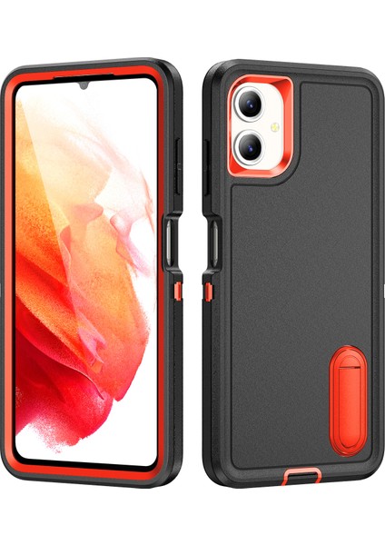 Samsung Galaxy A06 Kılıf Kickstand Telefon Kılıfı Pc+Silikon+Eva 3'ü 1 Arada Tasarım-Siyah+Turuncu (Yurt Dışından)