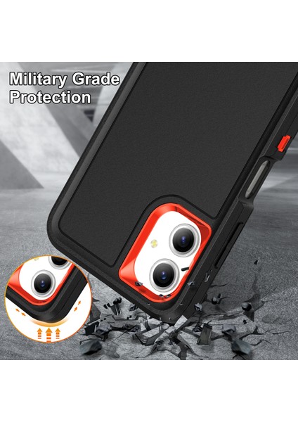 Samsung Galaxy A06 Kılıf Kickstand Telefon Kılıfı Pc+Silikon+Eva 3'ü 1 Arada Tasarım-Siyah+Turuncu (Yurt Dışından) modelleri