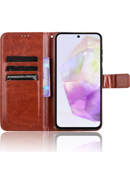 Samsung Galaxy A56 5g Kılıf Crazy Horse Dokulu Pu Deri Telefon Cüzdan Kapağı-Kahverengi (Yurt Dışından)