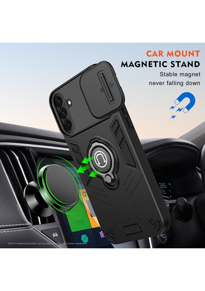 Samsung Galaxy A56 5g Kılıf Slide Camshield Kickstand Pc+Tpu Telefon Kapağı-Siyah (Yurt Dışından)