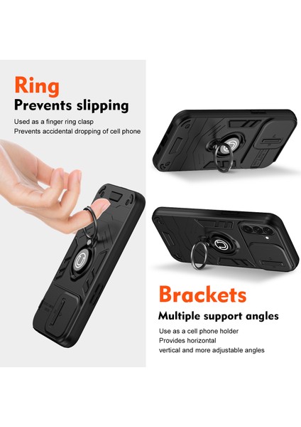 Samsung Galaxy A56 5g Kılıf Slide Camshield Kickstand Pc+Tpu Telefon Kapağı-Siyah (Yurt Dışından)