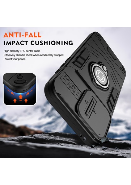 Samsung Galaxy A56 5g Kılıf Slide Camshield Kickstand Pc+Tpu Telefon Kapağı-Siyah (Yurt Dışından)