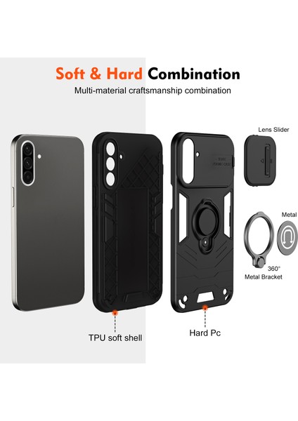 Samsung Galaxy A56 5g Kılıf Slide Camshield Kickstand Pc+Tpu Telefon Kapağı-Siyah (Yurt Dışından)
