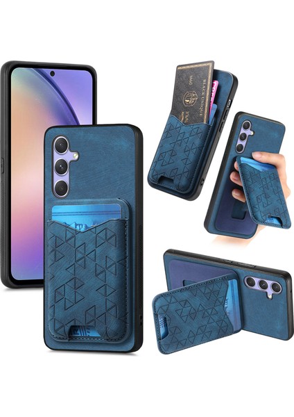 Samsung Galaxy A54 5g Kılıf Baskı Desenli Kart Tutucu Kickstand Deri Arka Kapak-Mavi (Yurt Dışından)