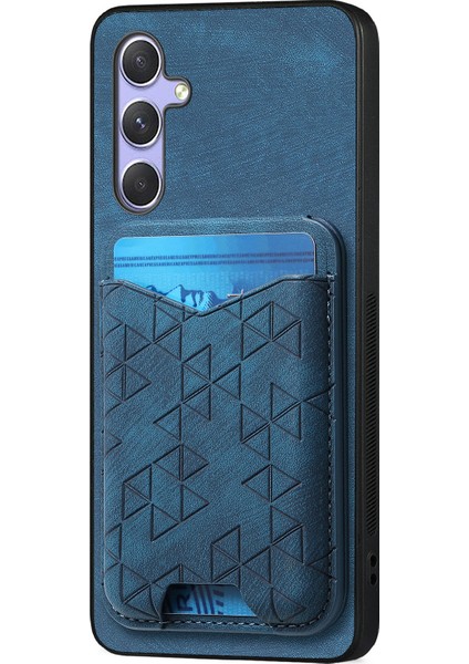 Samsung Galaxy A54 5g Kılıf Baskı Desenli Kart Tutucu Kickstand Deri Arka Kapak-Mavi (Yurt Dışından)