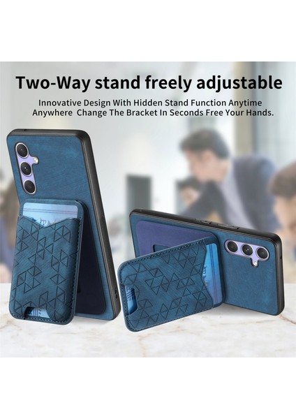 Samsung Galaxy A54 5g Kılıf Baskı Desenli Kart Tutucu Kickstand Deri Arka Kapak-Mavi (Yurt Dışından)
