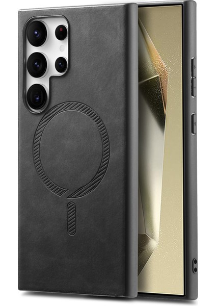 Samsung Galaxy S25 Ultra Deri Kılıf Magsafe Skin-Touch Telefon ile Uyumlu Kapak-Siyah (Yurt Dışından)