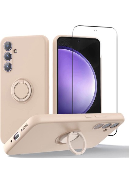 Samsung Galaxy A36 5g Kılıf Için Sıvı Silikon Kickstand Kapak 2.5d Ark Kenarlı Temperli Cam Filmi-Pembe (Yurt Dışından)