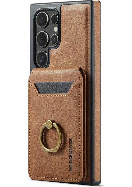 Magkıng K1 Serisi Samsung Galaxy S25 Ultra Manyetik Kılıf Pc+Tpu+Pu Telefon Kapağı Kart Tutuculu-Kahverengi (Yurt Dışından)