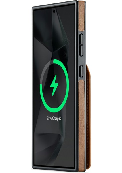 Magkıng K1 Serisi Samsung Galaxy S25 Ultra Manyetik Kılıf Pc+Tpu+Pu Telefon Kapağı Kart Tutuculu-Kahverengi (Yurt Dışından)