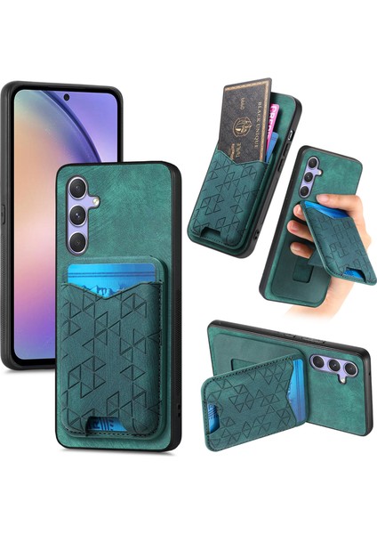 Samsung Galaxy A54 5g Kılıf Baskı Desenli Kartlık Kickstand Deri Arka Kapak-Yeşil (Yurt Dışından)
