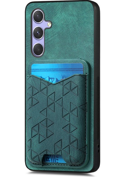 Samsung Galaxy A54 5g Kılıf Baskı Desenli Kartlık Kickstand Deri Arka Kapak-Yeşil (Yurt Dışından)