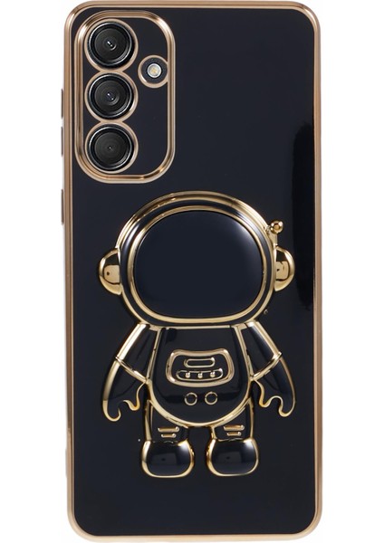 Samsung Galaxy S25 Kılıf Galvanik Yumuşak Tpu Telefon Kapağı Astronot Gizli Kickstand-Siyah (Yurt Dışından)