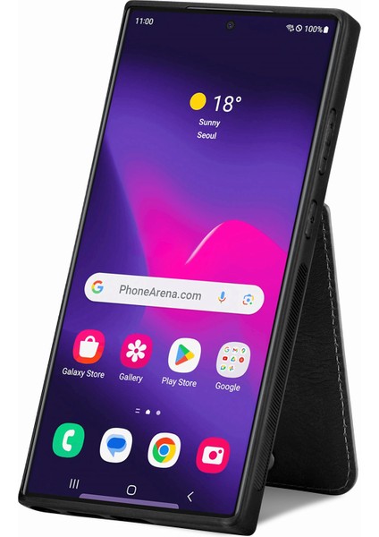 Samsung Galaxy S25 Ultra Kılıf Deri Telefon Arka Kapak Fermuarlı Kart Tutucu Kickstand-Siyah (Yurt Dışından)