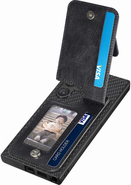 Samsung Galaxy S25 Ultra Kılıf Deri Telefon Arka Kapak Fermuarlı Kart Tutucu Kickstand-Siyah (Yurt Dışından)