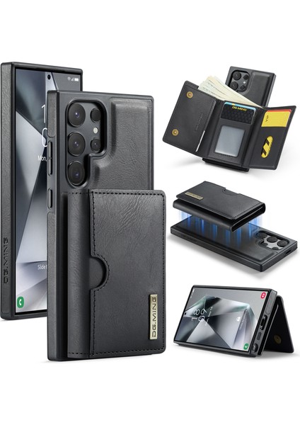 M6 Serisi Samsung Galaxy S24 Ultra Kılıf Manyetik Cüzdan Pu+Pc+Tpu Telefon Kapağı-Siyah (Yurt Dışından)