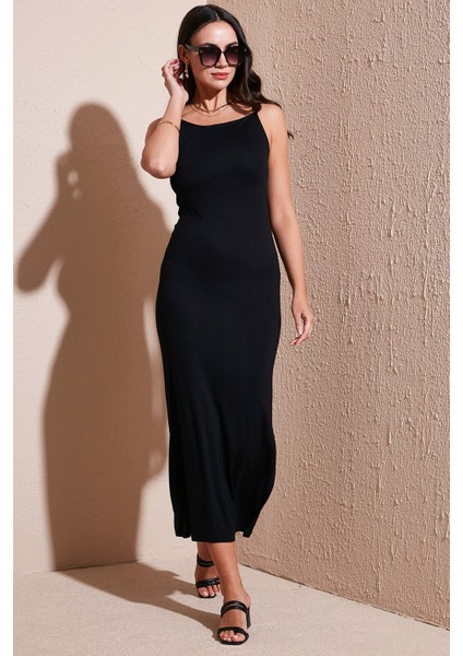 Slim Fit Yırtmaç Detaylı Midi Boy Elbise Bayan Elbise 5866224