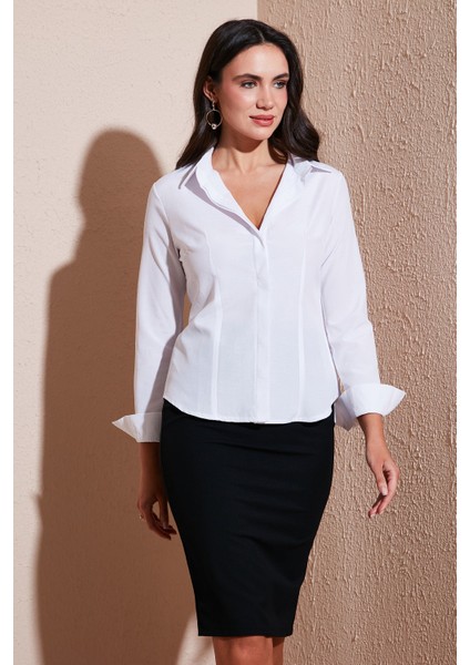 Pamuklu Slim Fit Klasik Yaka Gömlek Bayan Gömlek 6777423