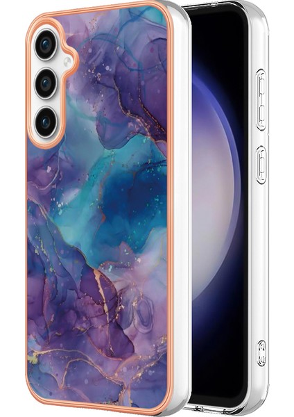 Samsung Galaxy S24 Fe Tpu Kılıf Mermer Desenli 2.0mm Galvanik Telefon Arka Kapak-Mor (Yurt Dışından)