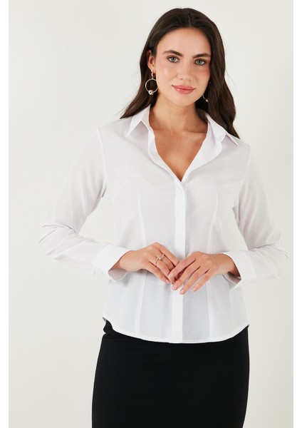 Pamuklu Slim Fit Klasik Yaka Gömlek Bayan Gömlek 6777423