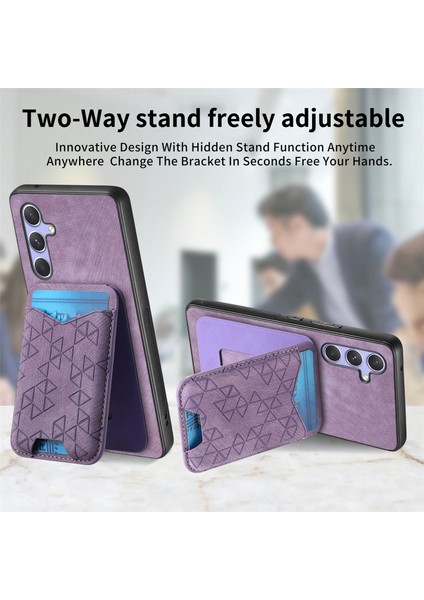Samsung Galaxy A54 5g Kılıf Baskı Desenli Kart Tutucu Kickstand Deri Arka Kapak-Mor (Yurt Dışından)