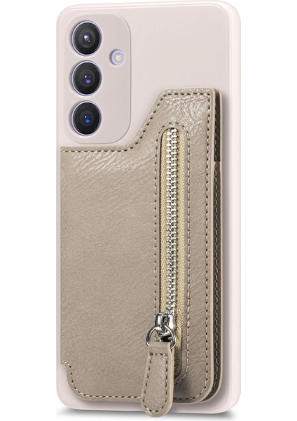 Samsung Galaxy S25 Ultra Kılıf Pu Deri+Tpu Fermuarlı Cep Cüzdanlı Telefon Kılıfı-Bej (Yurt Dışından)