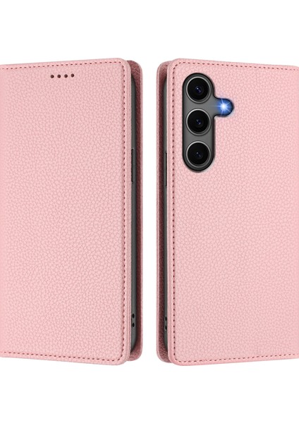 Samsung Galaxy S24/GALAXY S25 Cüzdan Kılıf Rfıd Engelleme Litchi Doku Deri Mobil Kapak-Pembe (Yurt Dışından)