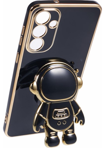 Samsung Galaxy S24 Kılıf Galvanik Yumuşak Tpu Telefon Kapağı Astronot Gizli Kickstand-Siyah (Yurt Dışından)
