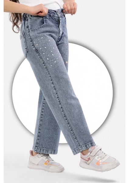 Pamuk-Denim-Kot-Serpme Taşlı-Kar Yıkamalı-Kız Çocuk Pantolonu-Palazzo modelleri