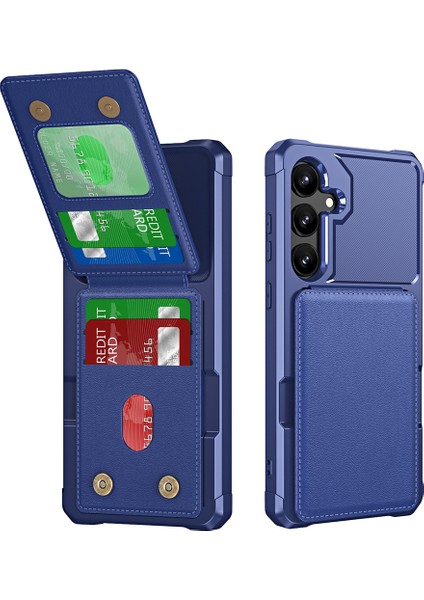 Samsung Galaxy S24 Fe Kılıf Kart Yuvası Kickstand Pu+Tpu Telefon Kapağı-Koyu Mavi (Yurt Dışından)