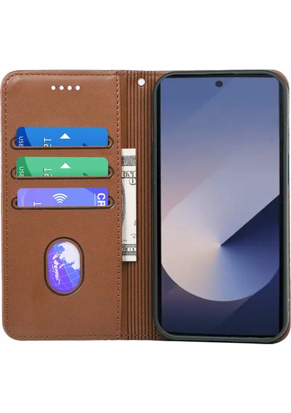 HX01 Samsung Galaxy S25 Ultra Cüzdan Kılıf Manyetik Kapanış Pu Deri Telefon Kapağı-Kahverengi (Yurt Dışından)