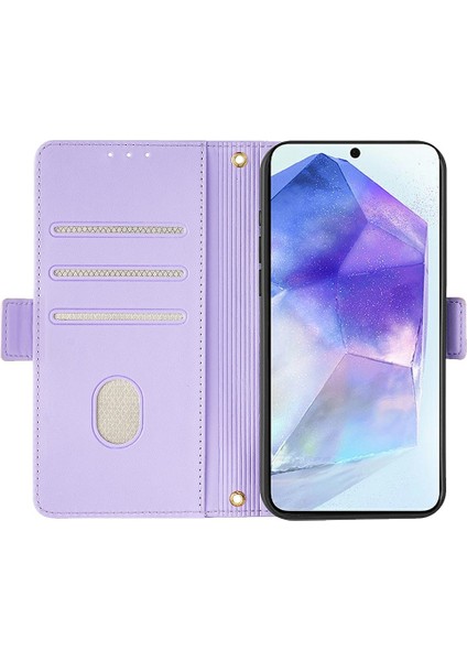 Samsung Galaxy A56 5g Deri Cüzdan Kılıf Rfıd Engelleme El Askılı Stand Kapağı-Mor (Yurt Dışından)