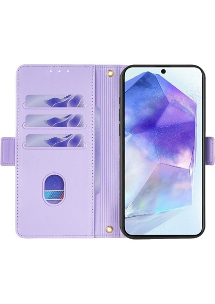 Samsung Galaxy A56 5g Deri Cüzdan Kılıf Rfıd Engelleme El Askılı Stand Kapağı-Mor (Yurt Dışından)